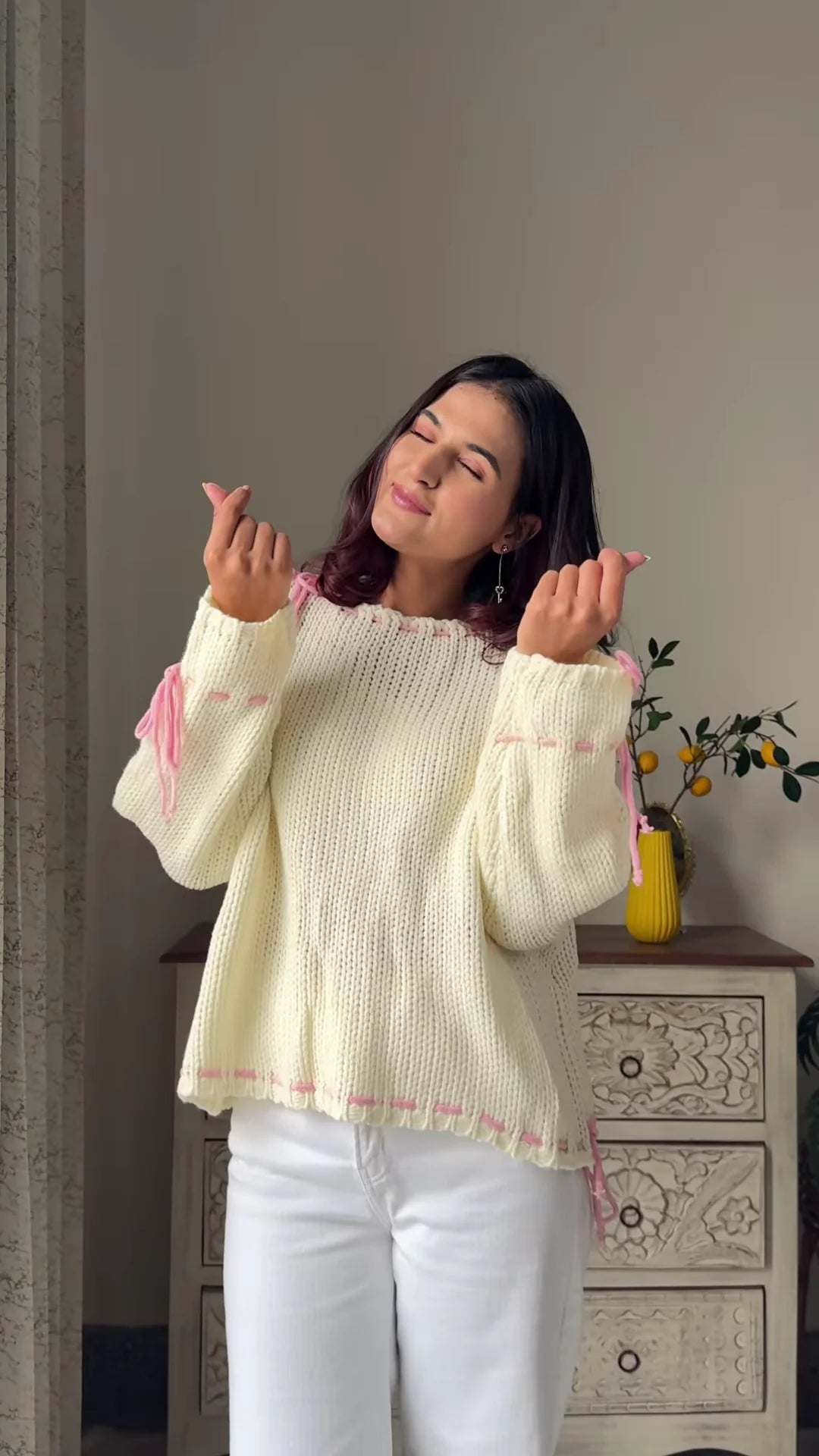 Heart & Ribbon Knitwear Collection 🧶💗 With Embroidery & Bow Accents – Pink & Cream