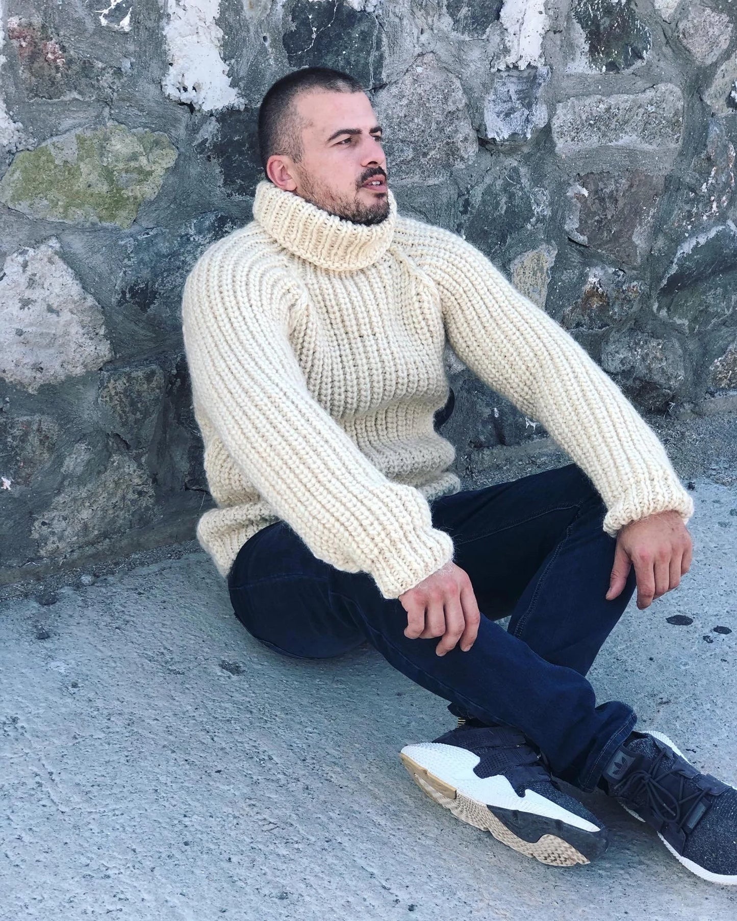 Hand Knit Wool Jumper, Men’s Wool Sweater, Turtleneck sweater, 2 strands wool, Winter Warm Clothes, Handmade Sweater, Warm and Cosy Jumper