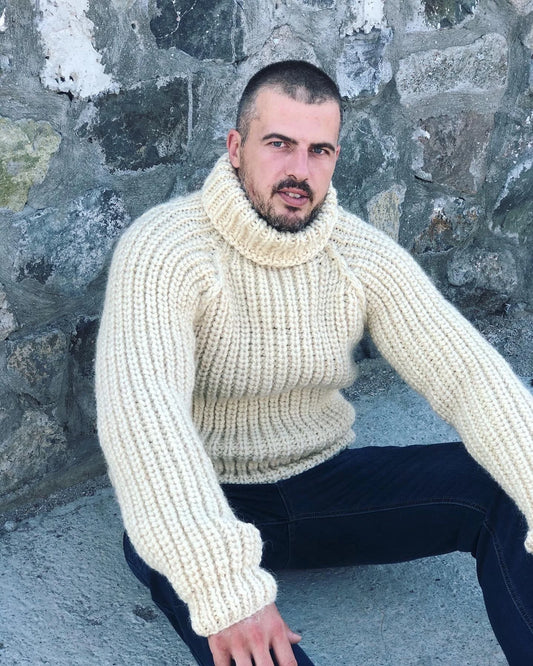 Hand Knit Wool Jumper, Men’s Wool Sweater, Turtleneck sweater, 2 strands wool, Winter Warm Clothes, Handmade Sweater, Warm and Cosy Jumper