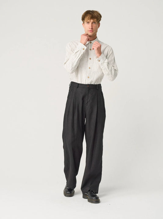 Wide leg linen pants for men, heavy linen trousers with pockets, high waisted pants THEO