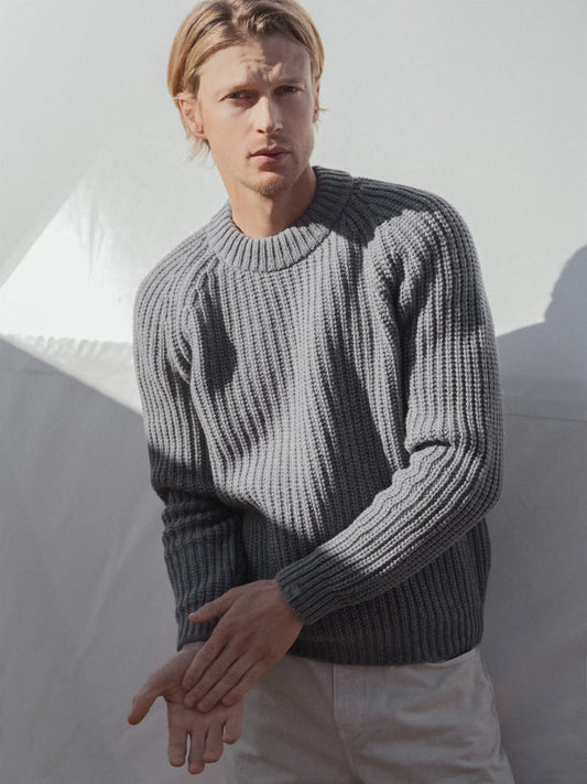 Classic Men Pullover Sweater, Black Wool Sweater Crew Neck for Men, Scandinavian Style Winter Jumper, Merino Wool Pullover / TORO