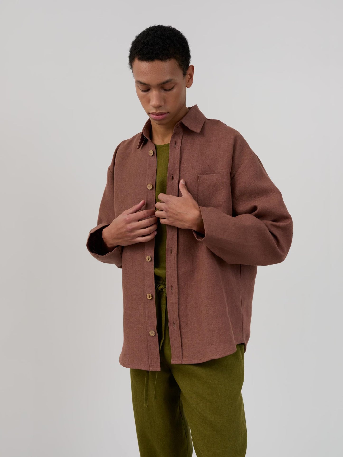 Men’s linen shirt, long sleeve button down, relaxed fit | ALEX