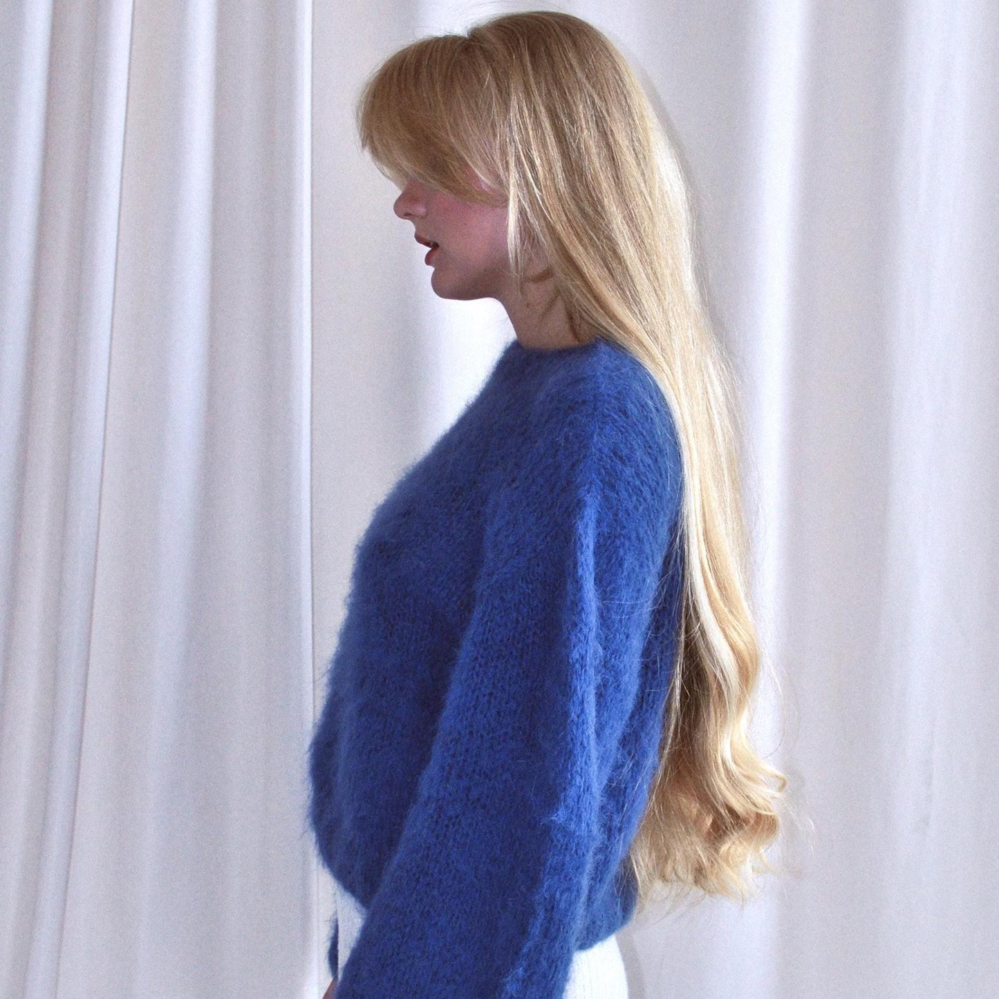 Fluffy Blue Alpaca Sweater: Handmade Wool Pullover for Women’s Wardrobe
