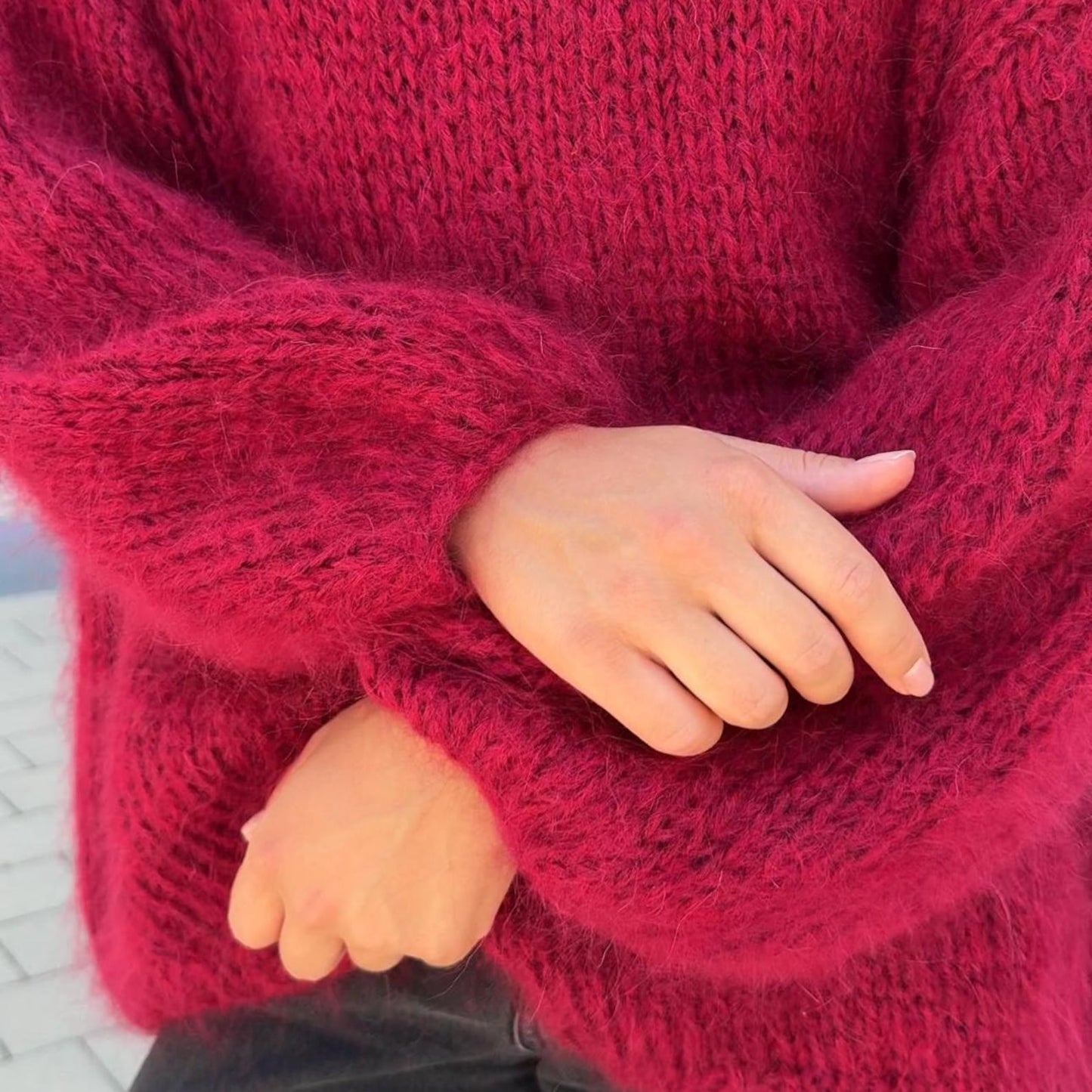 Handmade Red Mohair Knit Sweater: Fluffy Oversized Pullover