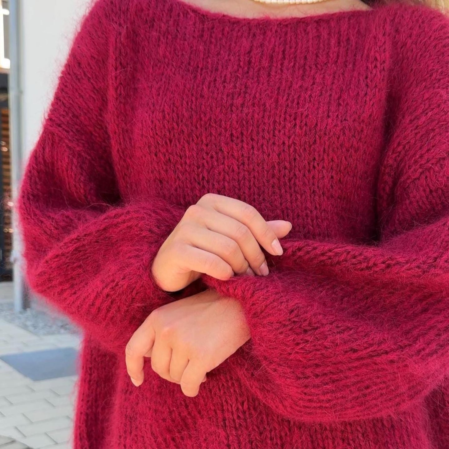 Handmade Red Mohair Knit Sweater: Fluffy Oversized Pullover
