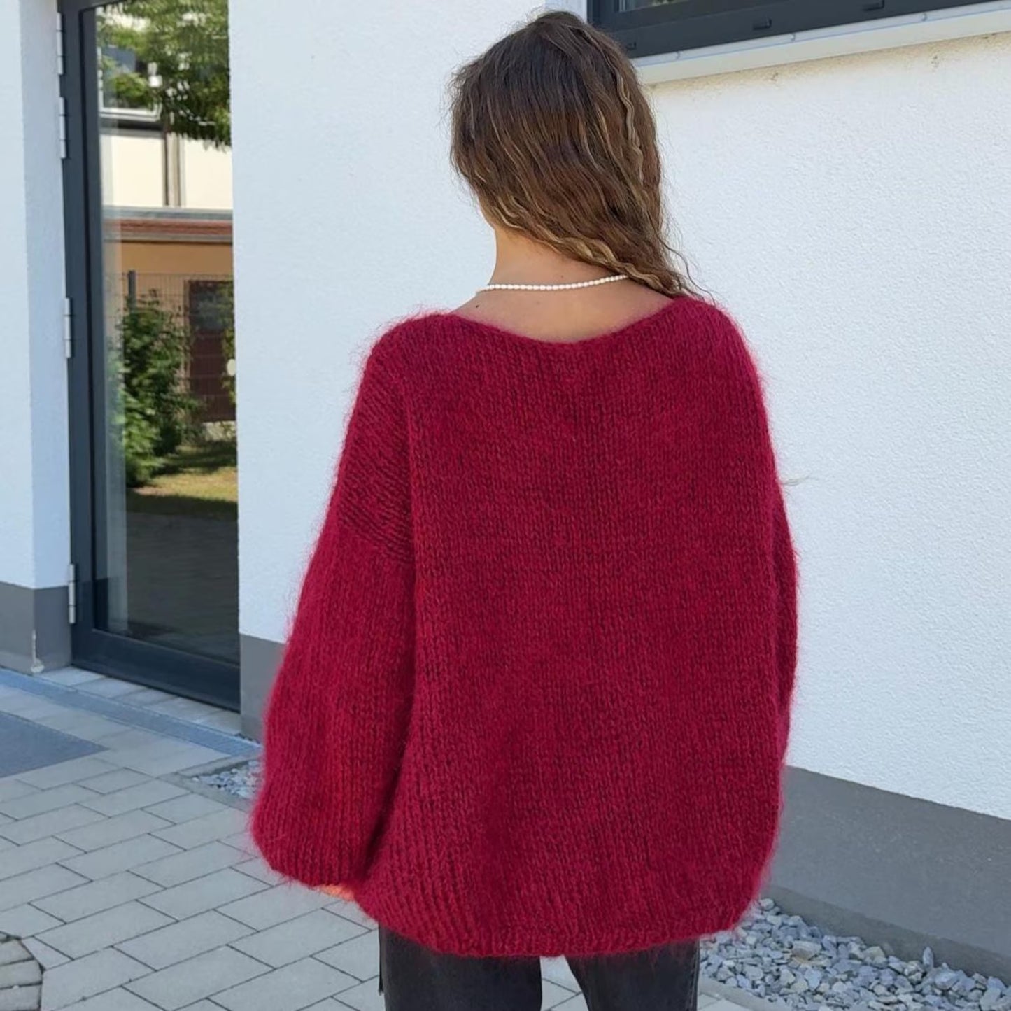 Handmade Red Mohair Knit Sweater: Fluffy Oversized Pullover