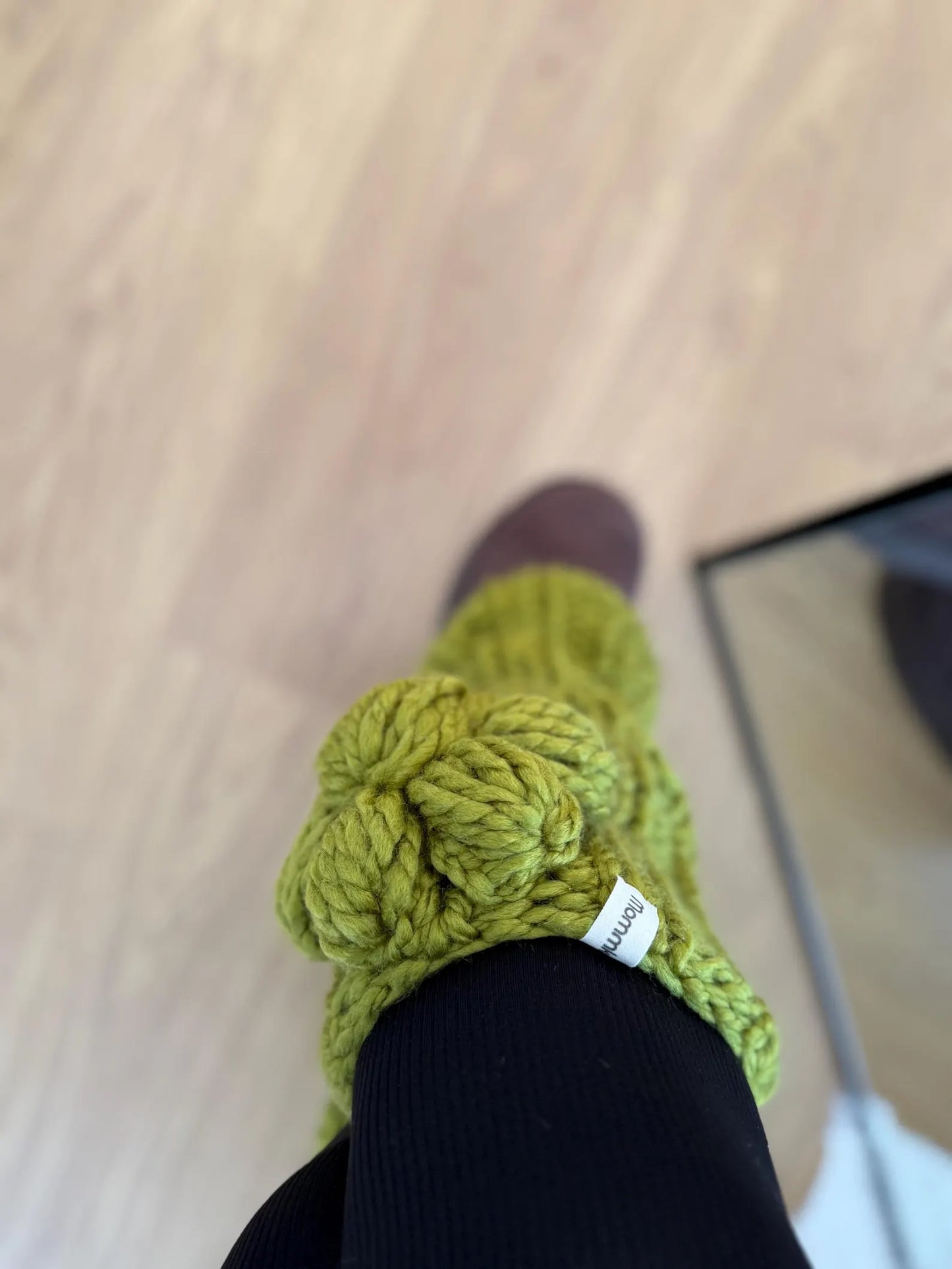 Hand-Knitted Pistachio Green Sweater and Leg Warmers Set – 3D Flower Knitwear