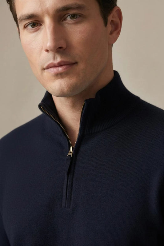 NPIA Certified 100% Pure Cashmere Half-Zip Sweater Men's | 1-Ply 15 Micron Himalayan Handmade | Pullover Gift for Men | 300g